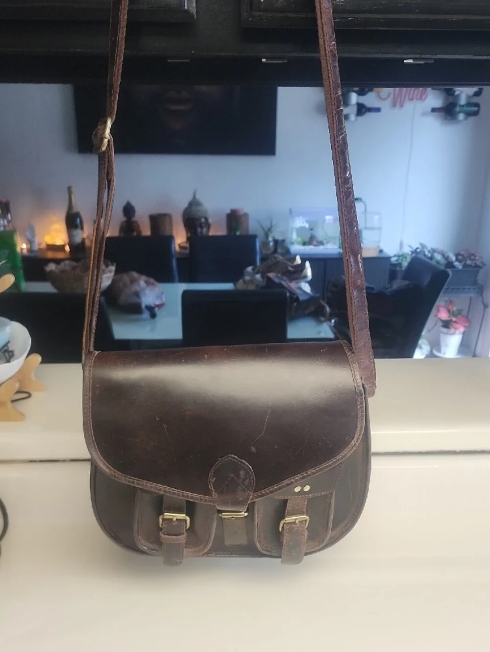 Leather Messenger Bag - Dark Brown